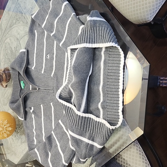 United Collors Of Benetton Men's Gray Striped Cowl Neck Zip Sweater Pullover L - Picture 7 of 12